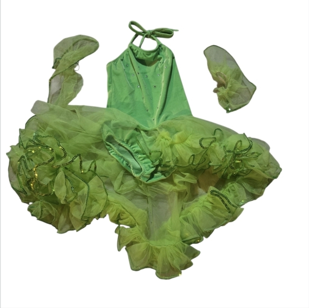 Green Tutu Costume, With Glitter, Gems And Arm Accesories. Size 6